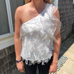 White silk ruffles top